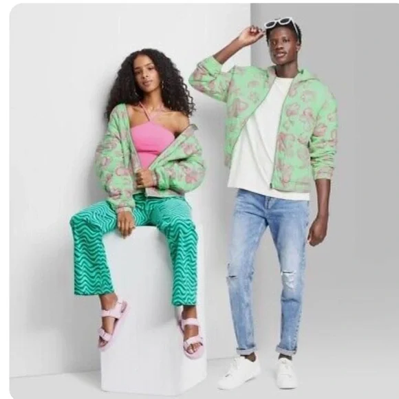 Women’s Hooded Floral Quilted Jacket - Wild Fable Mint Green Size M - Picture 3 of 6